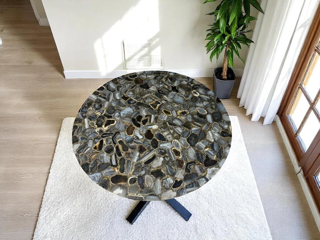 Premium Agate Stone Center Table – Rectangular Crystal Quartz for Home